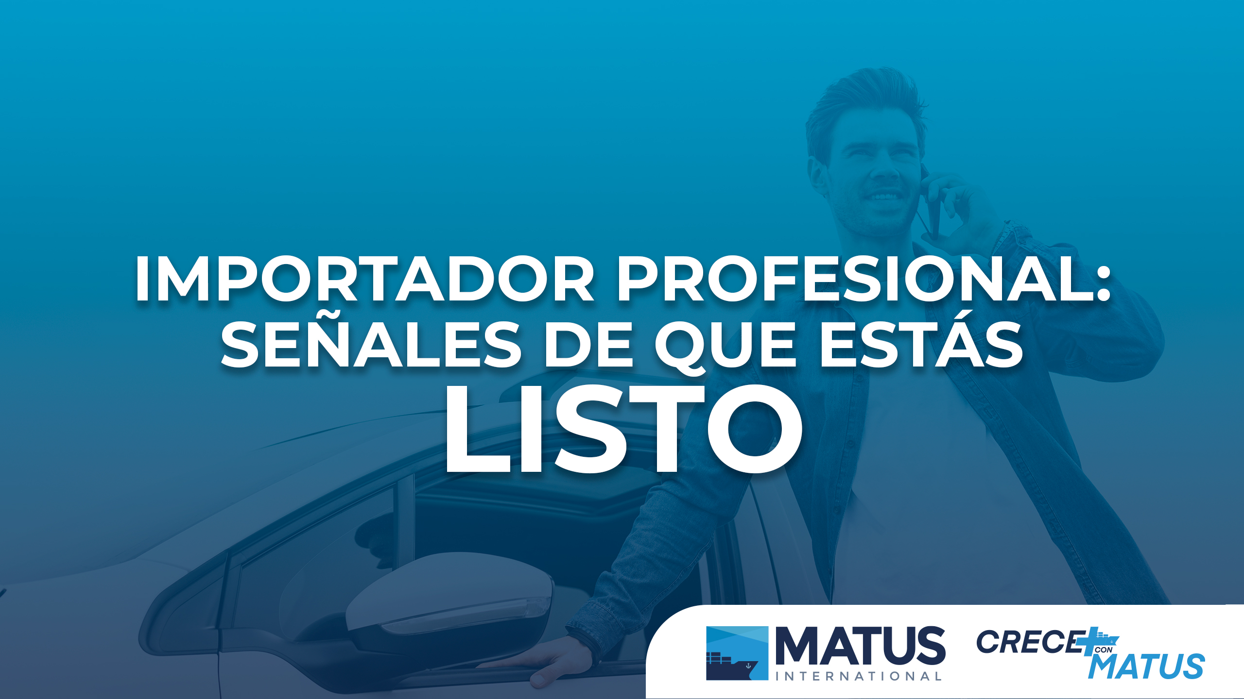 importador profesional con carro por vender de fondo a un cliente.